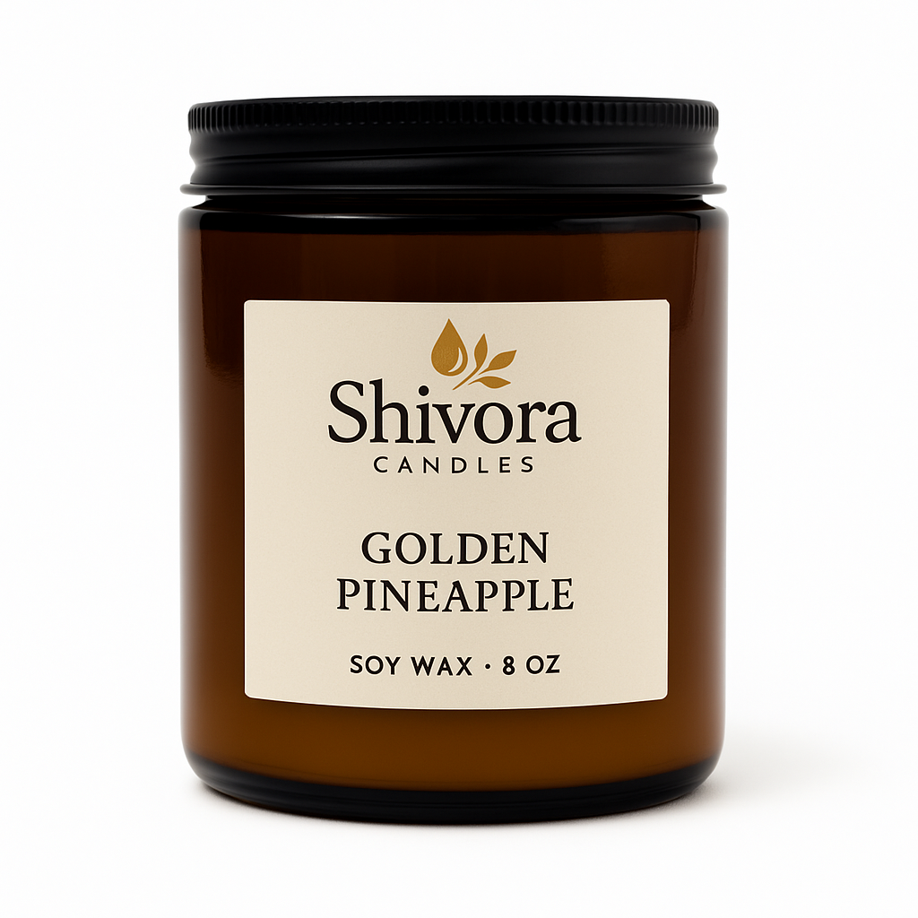 Golden Pineapple Soy Candle 8 oz – fruity tropical soy wax candle by Shivora Candles